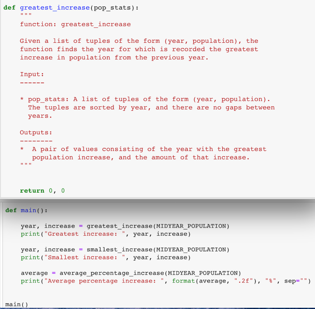 This is a start to the code I am supposed to write.