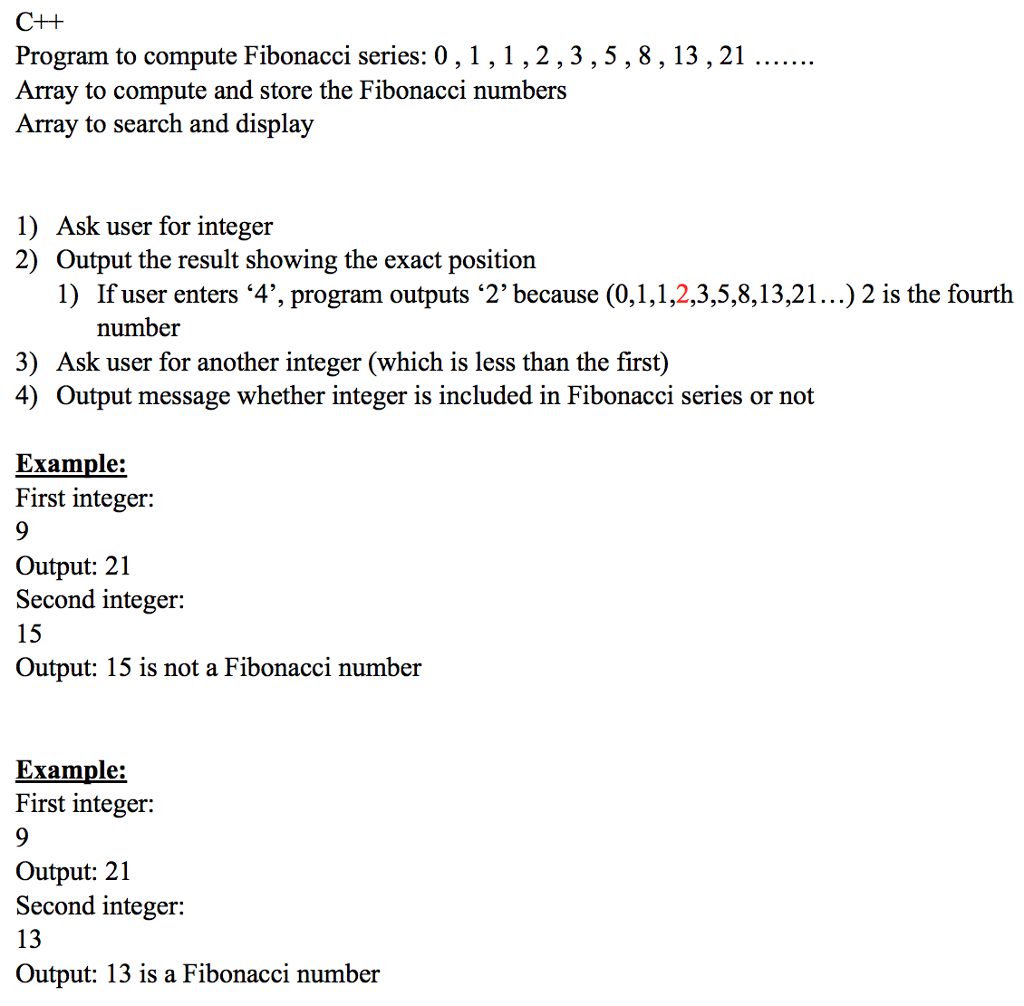  Program to compute Fibonacci series: 0,1,1,2,3,5,8,13, 21 Array to compute and