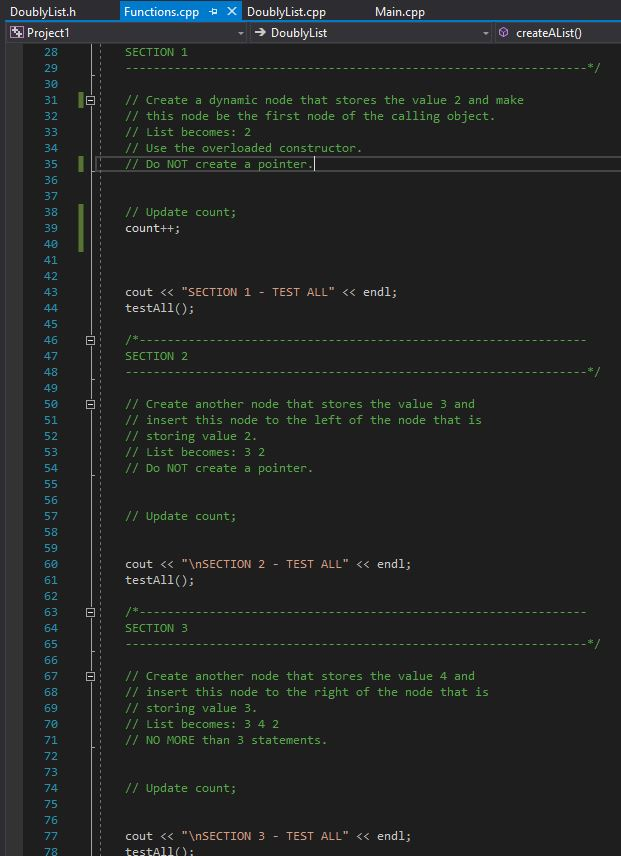 default constructor, and will call the function createAList to add nodes to