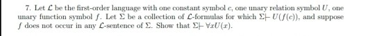 7. Let C be the first-order language with one constant symbol