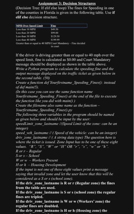 Python in beginner language please Assignment 3; Decision Structures (Decision Tree: If