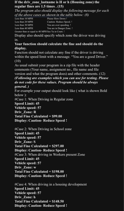 elif else loop) The fines for Speeding in one of the counties