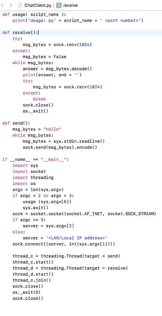I'm working on a chat server/chatclient assignment. This is written in Python.