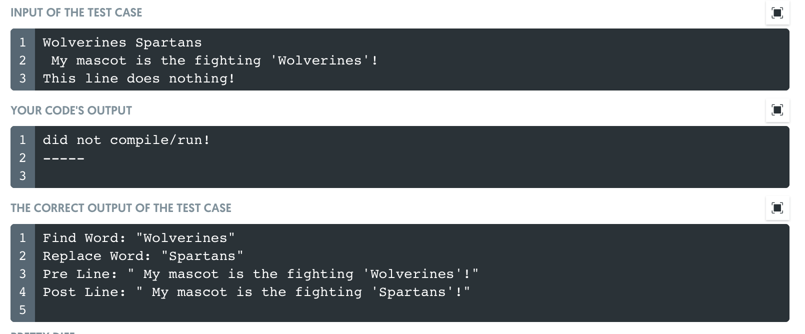 a word to find, a word to replace with, and single line