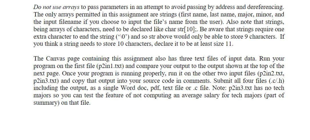 pass parameters properly will result in a low grade. The assignment is