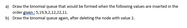  a) Draw the binomial queue that would be formed when the