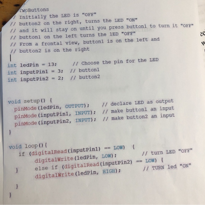  I need a flowchart for this I'WoButtons Initially the LED is