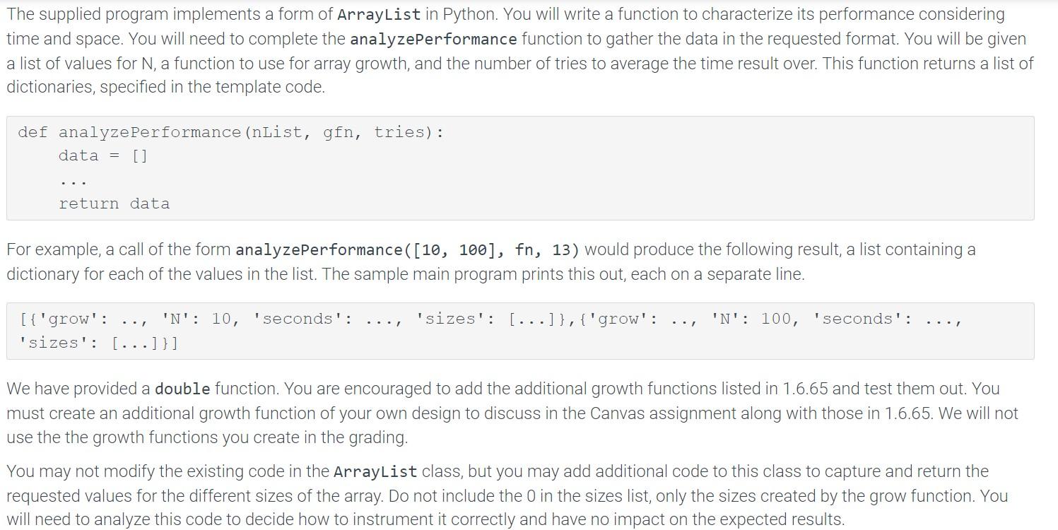 Here is the given code: from time import time ''' The ArrayList