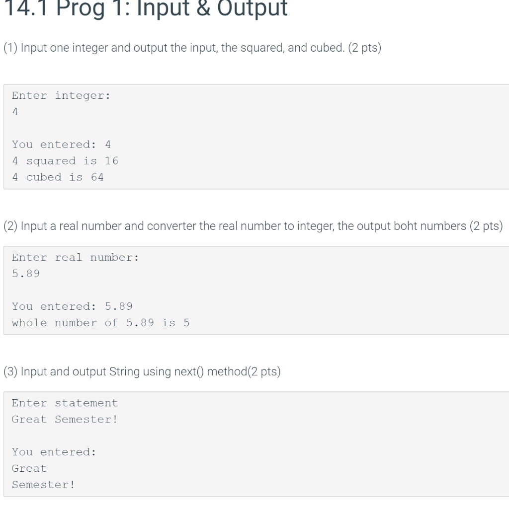 Java 14.1 Prog 1: Input & Output (1) Input one integer and