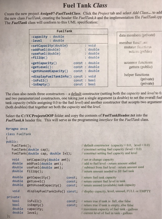  Please,Need to build a c++ program using visual studio Using FuelTankDriver.txt