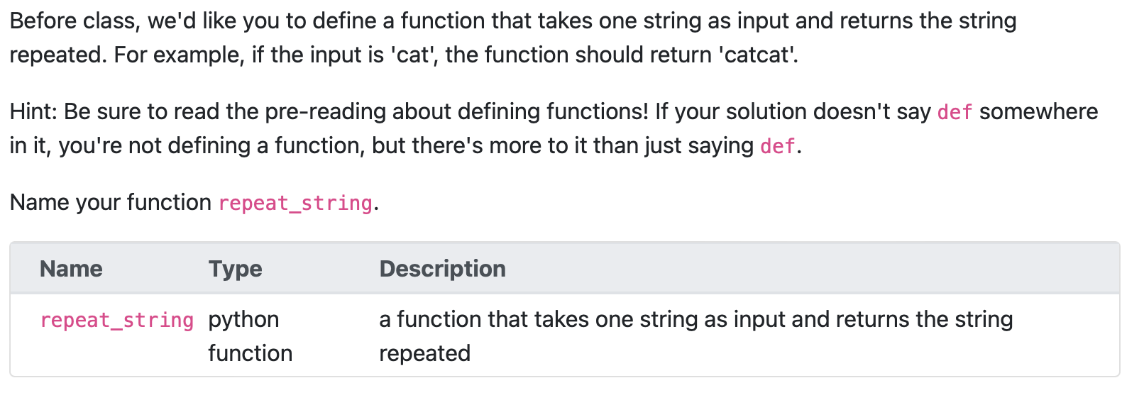  Before class, we'd like you to define a function that takes