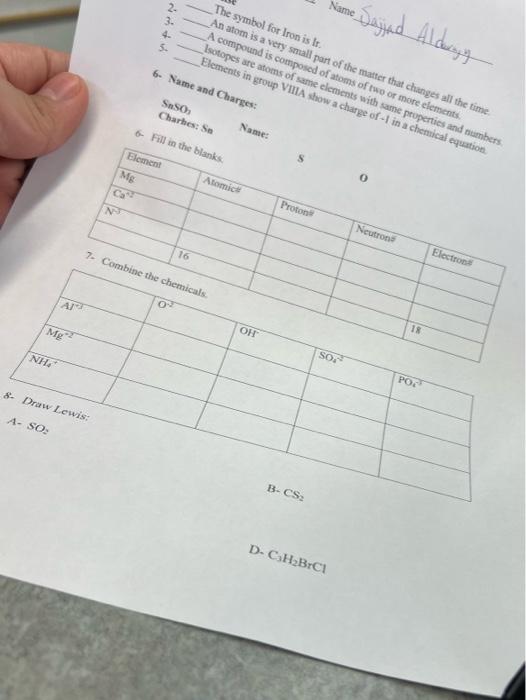 6 & 7 please 4. An atom is for iron is to.