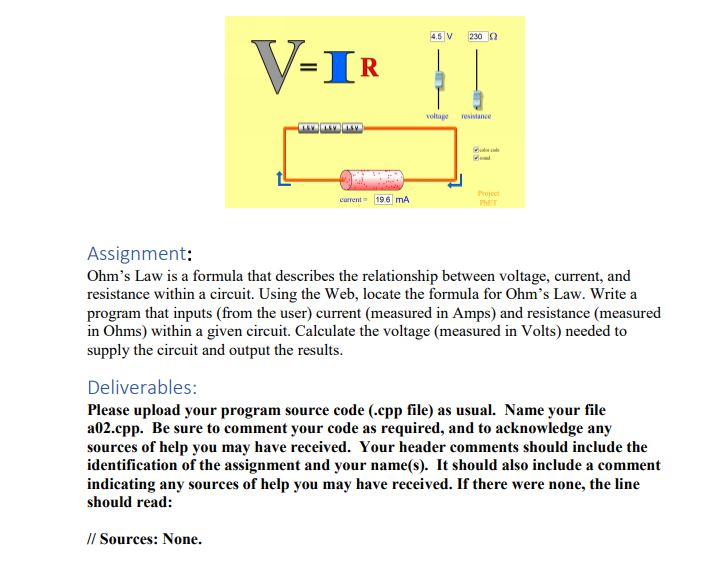 How do I code this C++ question 4.5 V 230 volta resinance