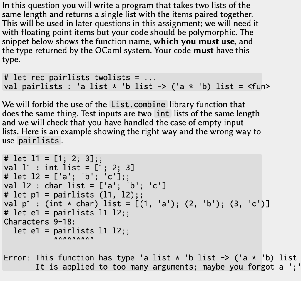 starter code programming language is O'CAML (* Q1a TODO: Write your own