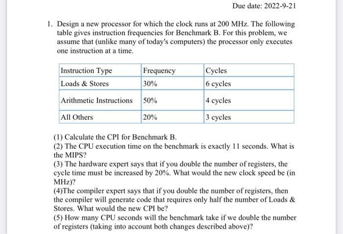 c Design a new processor for which the clock runs at 200MHz.