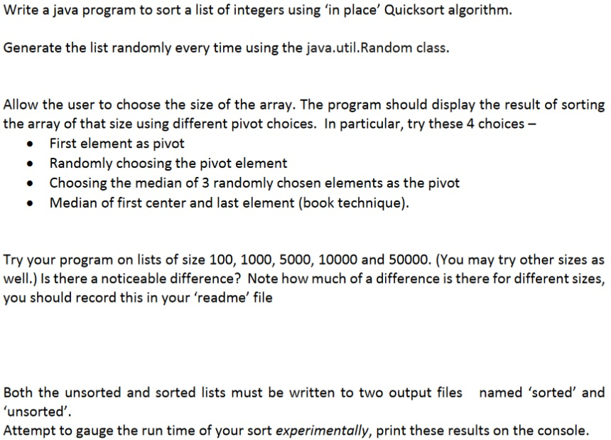  Write a java program to sort a list of integers using