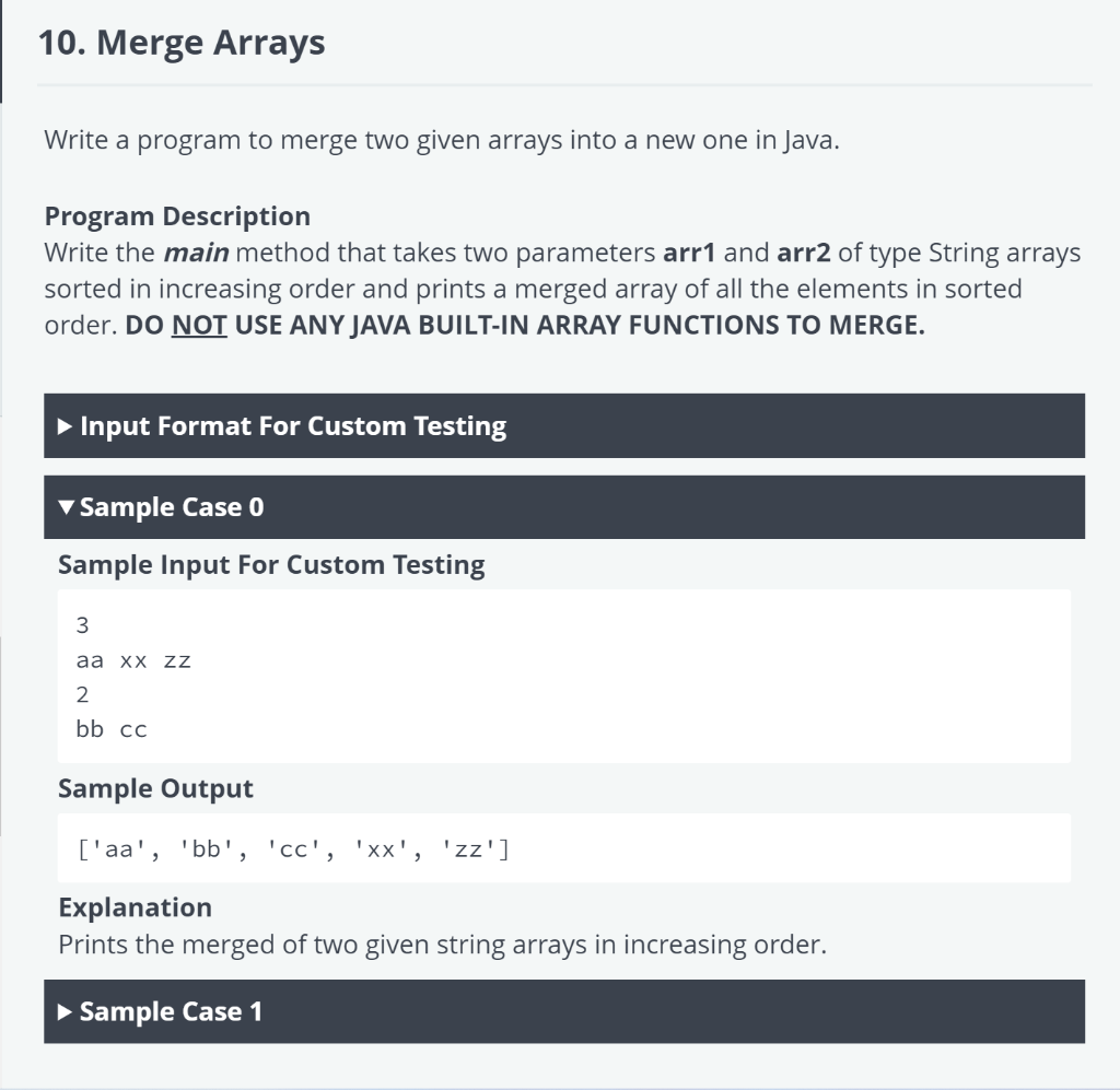 Write a program to merge two given arrays into a new