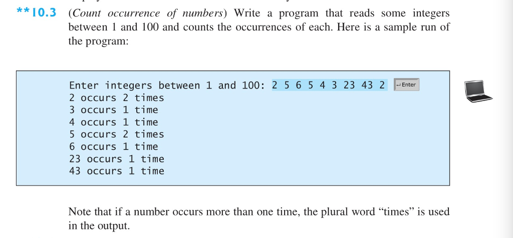In Python **10.3 (Count occurrence of numbers) Write a program that reads