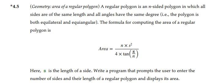 IN PYTHON THANK YOU! (Geometry: area of a regular polygon) A regular