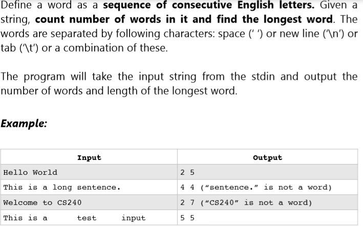 Please answer in C only! Define a word as a sequence