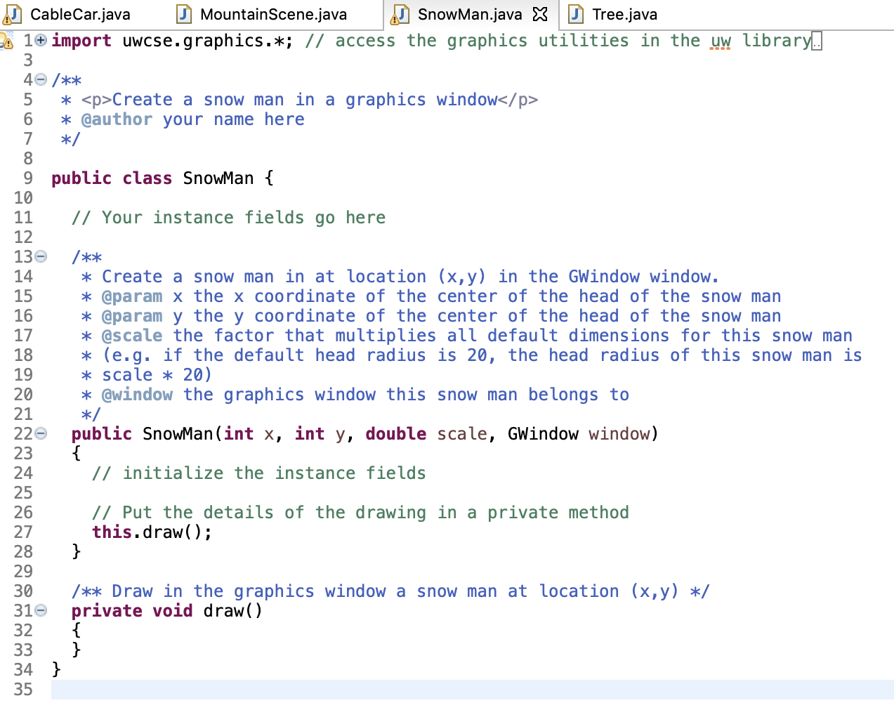 by clicking the Run button with the class MountainScene selected. You should