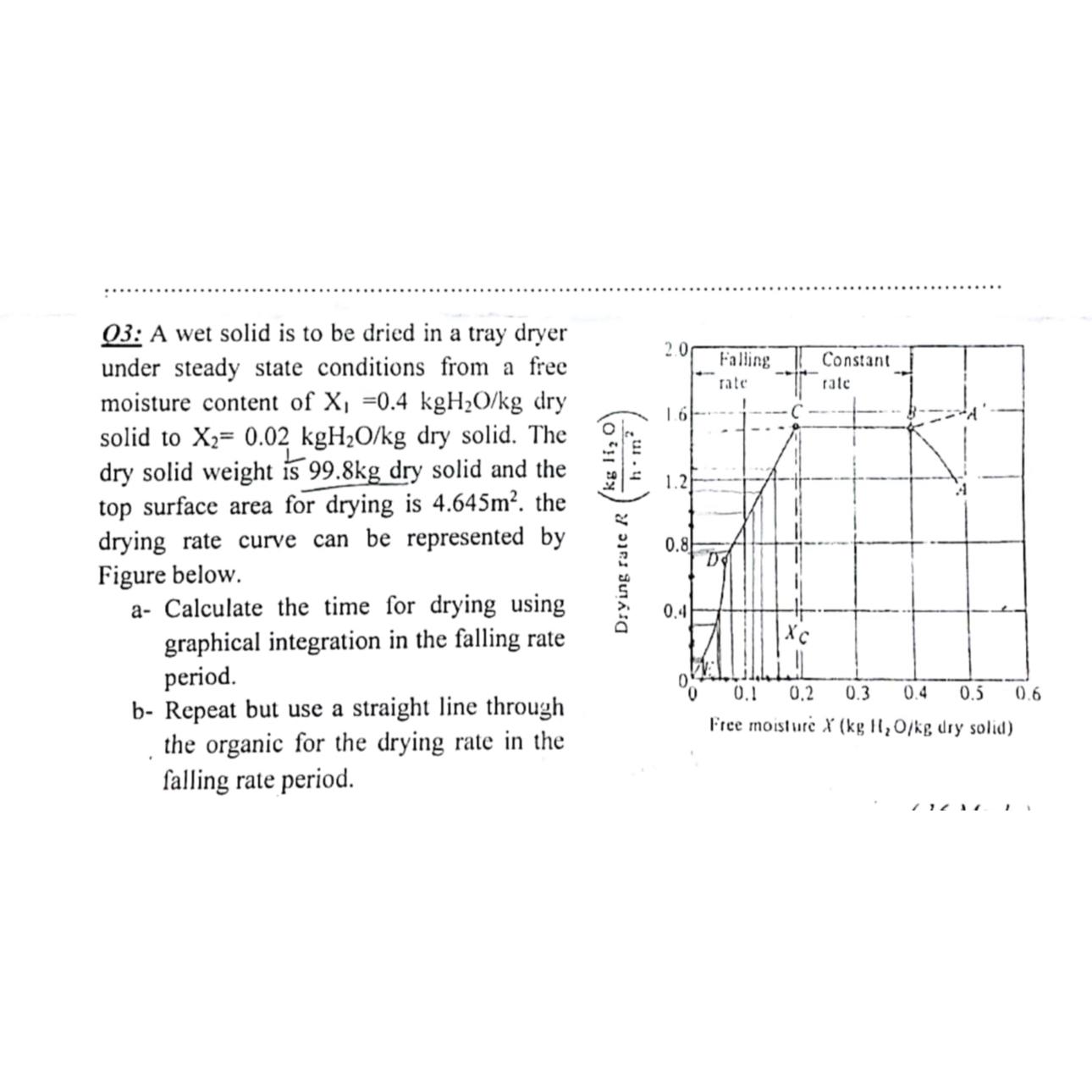  Q3: A wet solid is to be dried in a tray