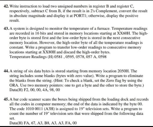  please solve all 42. Write instruction to load two unsigned numbers