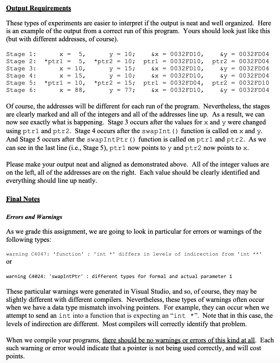 Program 1: Warmup Exercises with Pointers Sometimes when we're working with a