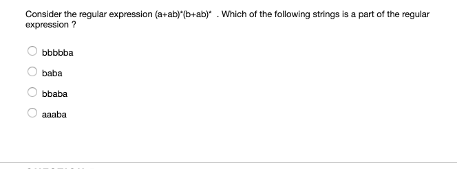 expression (a+b) (cd)b* Which of the following strings is not a part