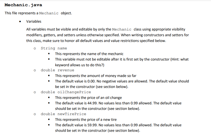 will visit the Mechanic. Note that this car class is different than