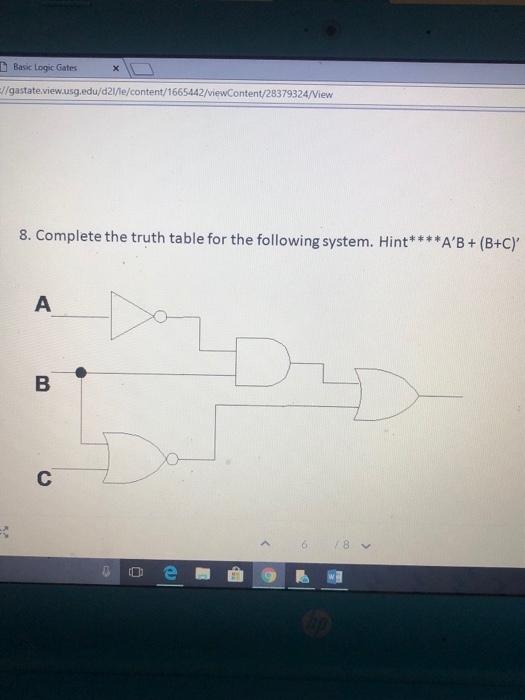Complete the truth table for the following system. 