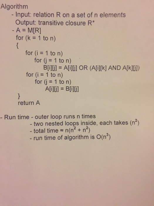  Translate pseudo code to java to find transitive closures for matrices
