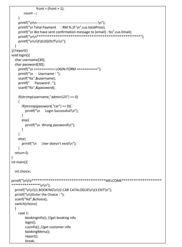 RentalType(100); float Price; }; struct Car searchListcar(100); struct Booking char date[10]; char