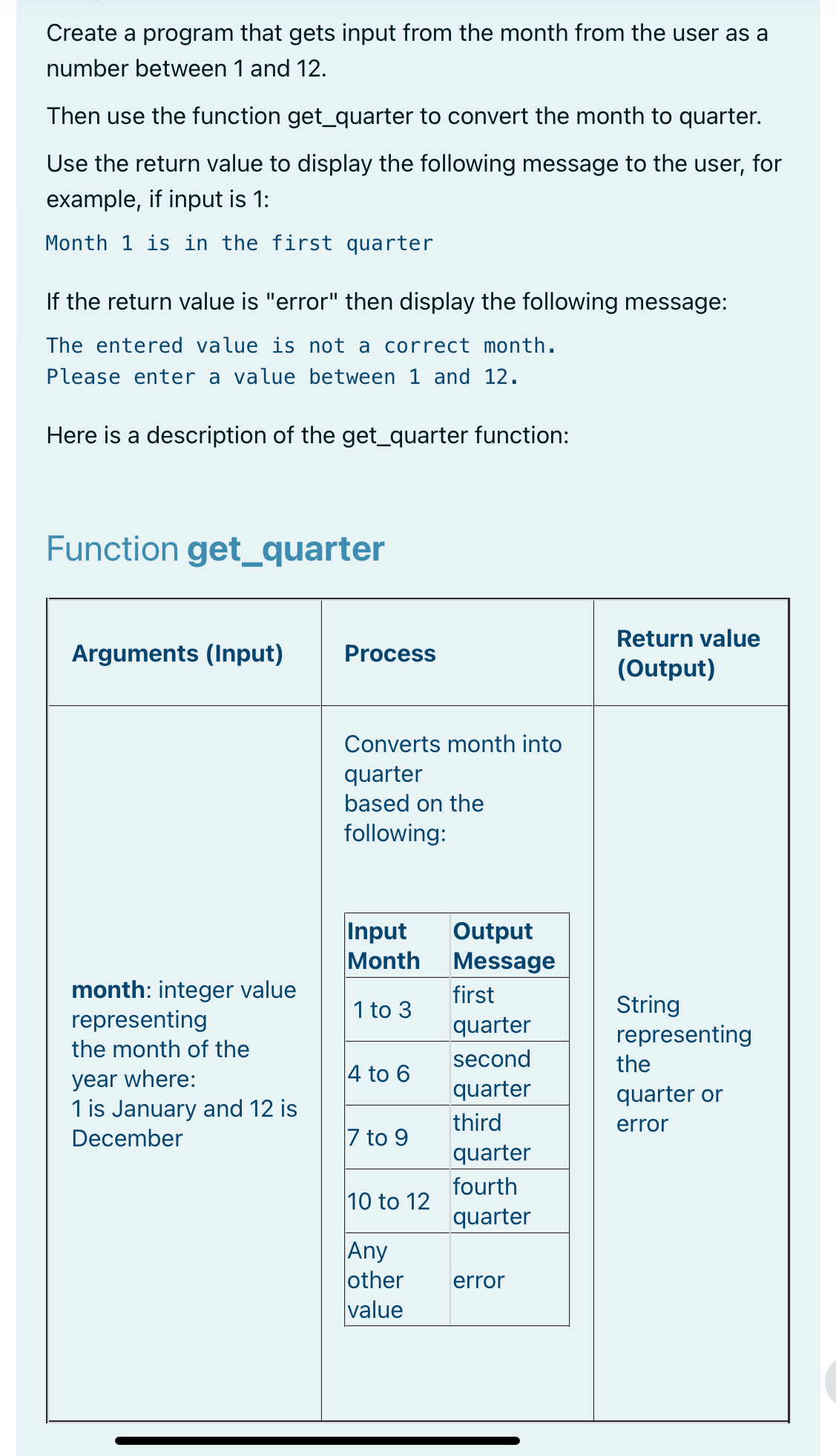  Create a program that gets input from the month from the