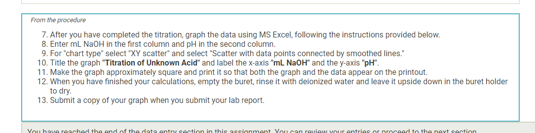 7. After you have completed the titration, graph the data using