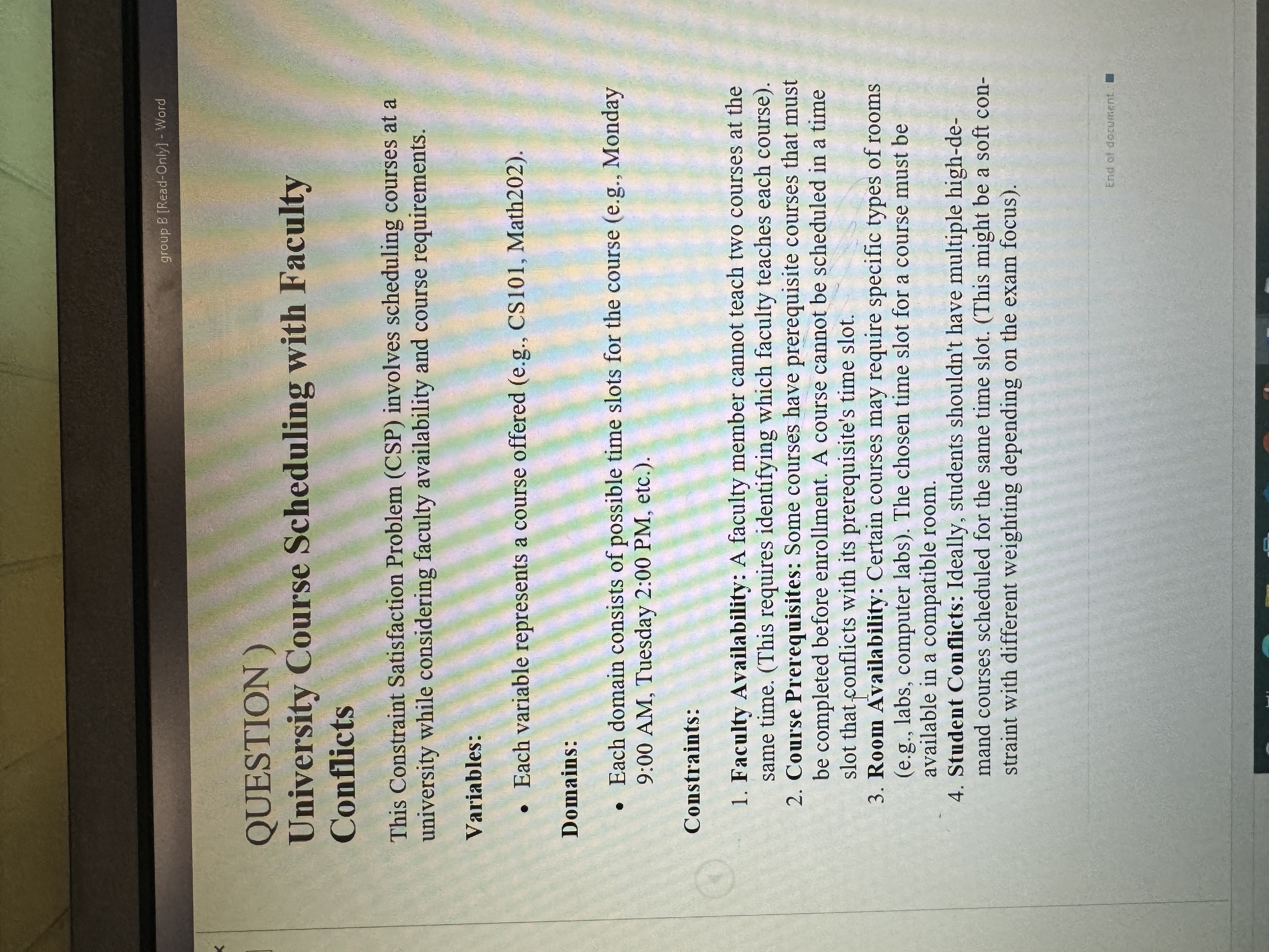  group E [Readl-Only]- Word QUESTION ) University Course Scheduling with Faculty