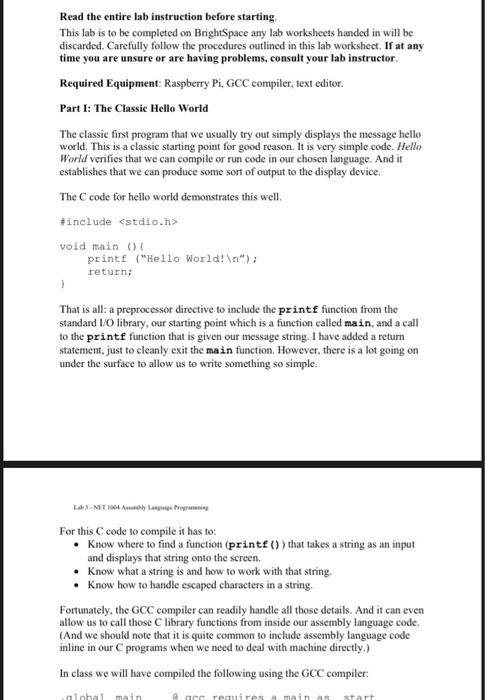  Read the entire lab instruction before starting This lab is to