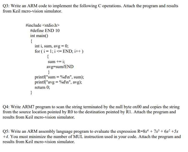  Q3: Write an ARM code to implement the following C operations.