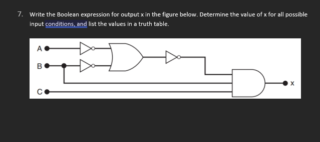 Write the Boolean expression for output x in the figure below.