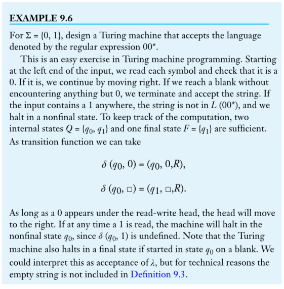  EXAMPLE 9.6 For ={0,1}, design a Turing machine that accepts the