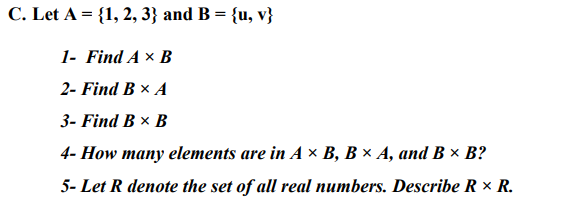 C. Let A = {1, 2, 3} and B = {u,