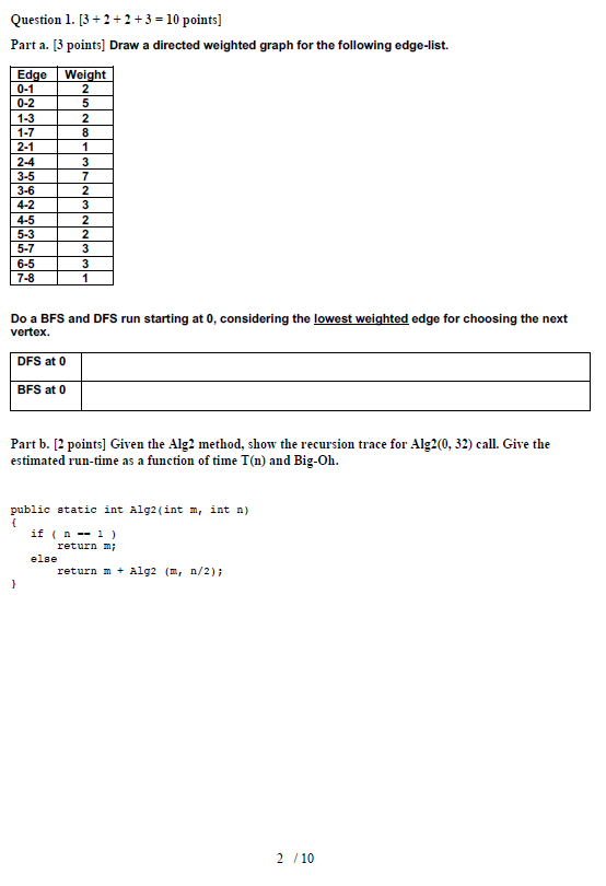  Question 1. [ 3+2+2+3=10 points] Part a. [3 points] Draw a