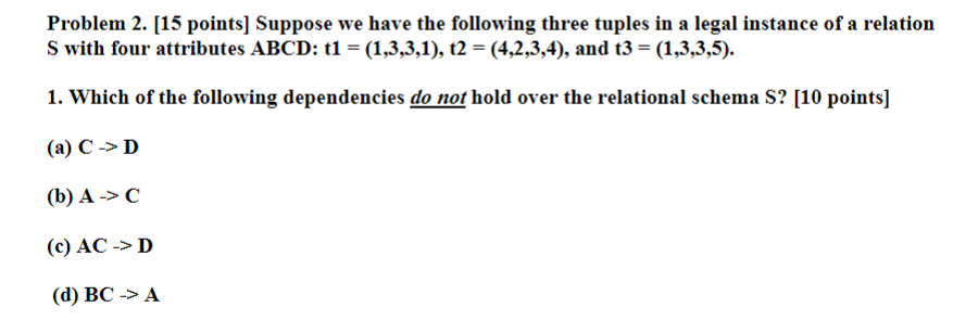 ABCDE. You are given the following dependencies: A -> B, A- C,