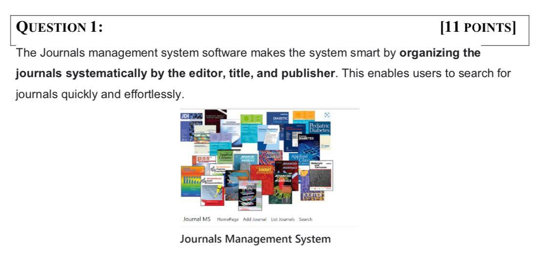  QUESTION 1: [11 POINTS] The Journals management system software makes the