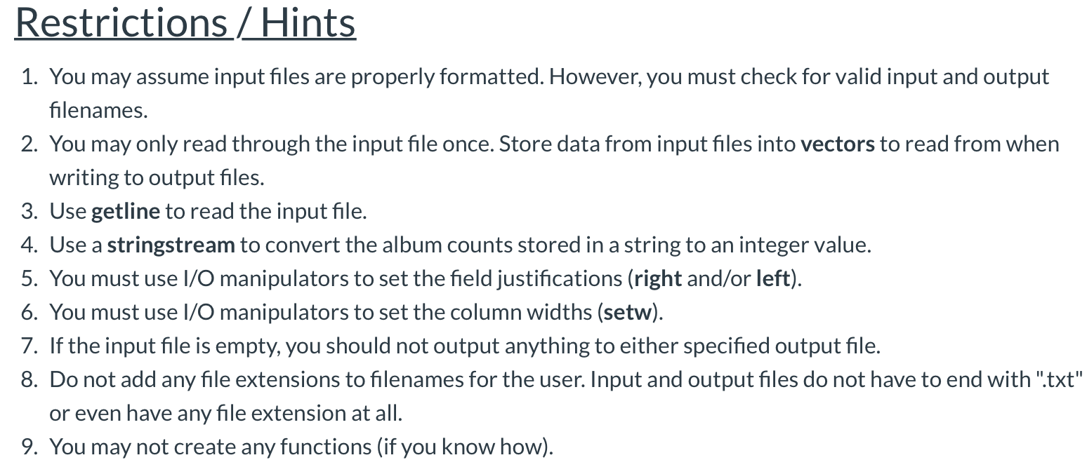 No other output should be printed to the console window. Console User