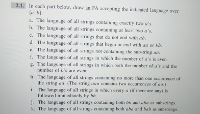  2.1. In each part below, draw an FA accepting the indicated
