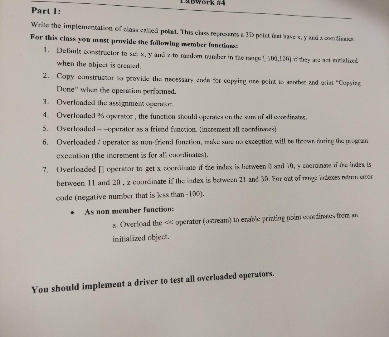 using c++ Write the implementation of class called point. This class represents