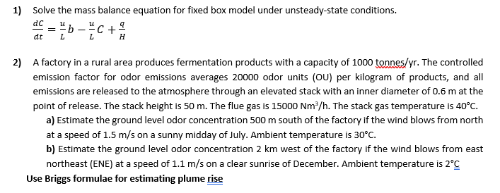  Solve the mass balance equation for fixed box model under unsteady-state