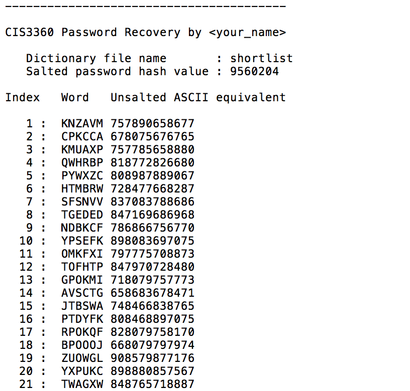 that an attacker would wish to use for matching against a possibly