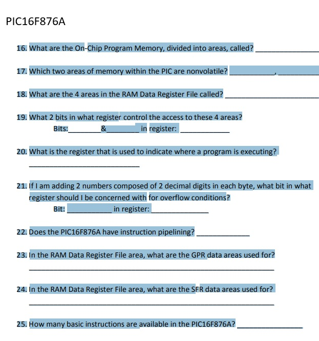  PIC16F876A 16. What are the on-Chip Program Memory, divided into areas,